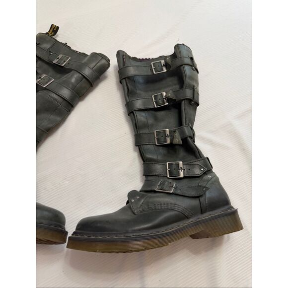 Dr Doc Martens Phina Leather Combat Moto Boots Size 8 Walking Dead Goth Raver - Picture 12 of 13